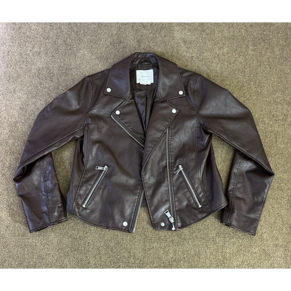 Anthropologie Women's The Saige Faux Vegan Leather Moto Jacket Brown Size M NWT